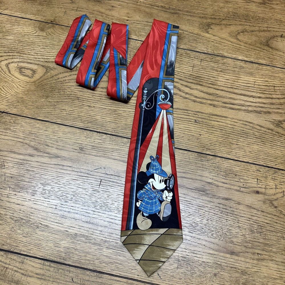 1990s Vintage Balancine Hot Cakes Disney Detective Mickey Mouse Tie‎ 4"